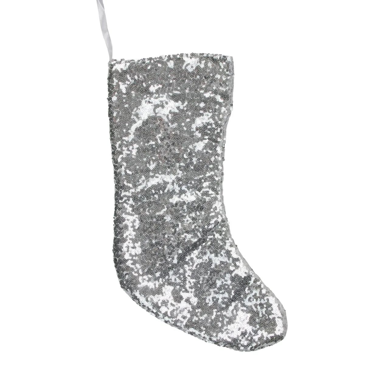 17.5" White and Silver Sequins Hanging Christmas Stocking