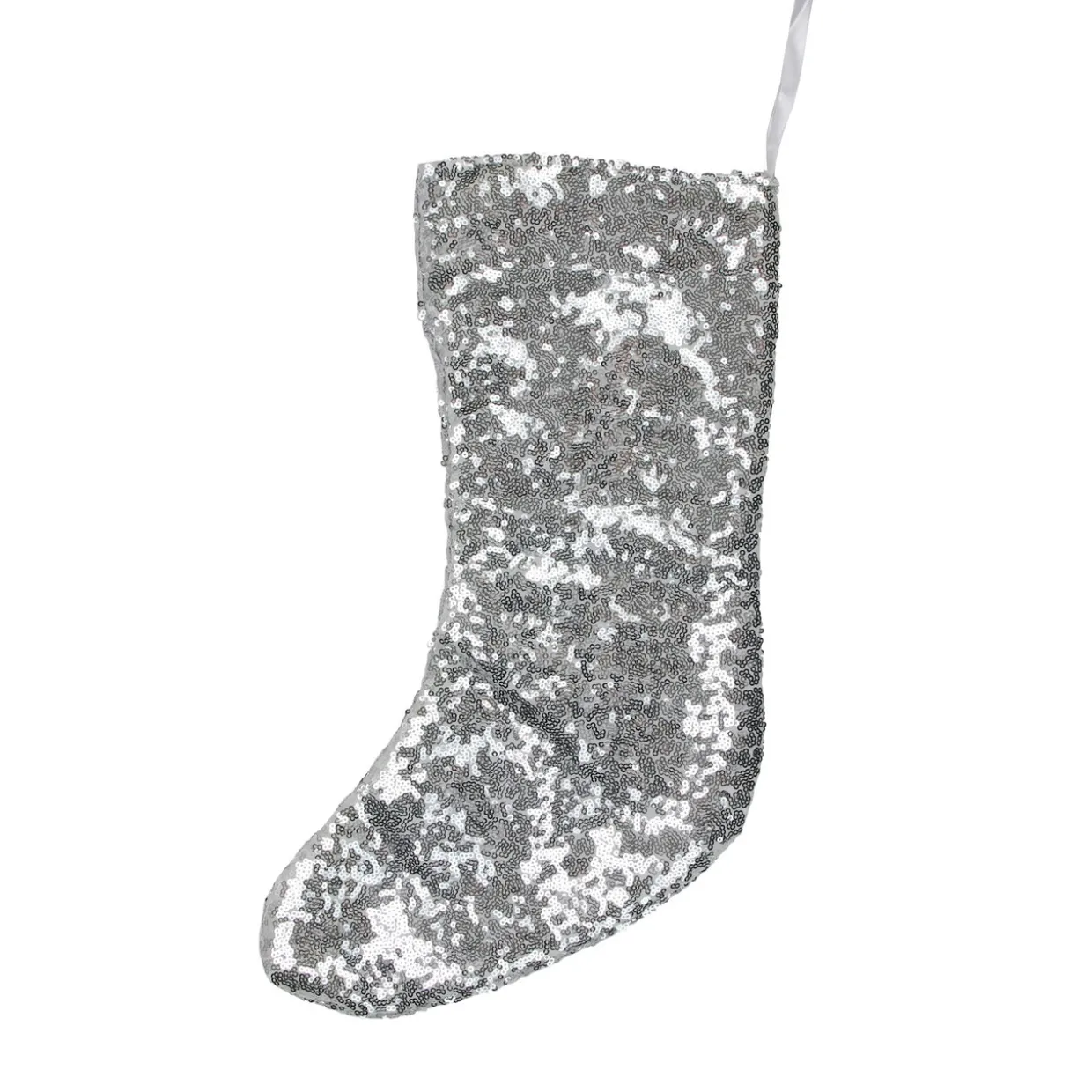 17.5" White and Silver Sequins Hanging Christmas Stocking
