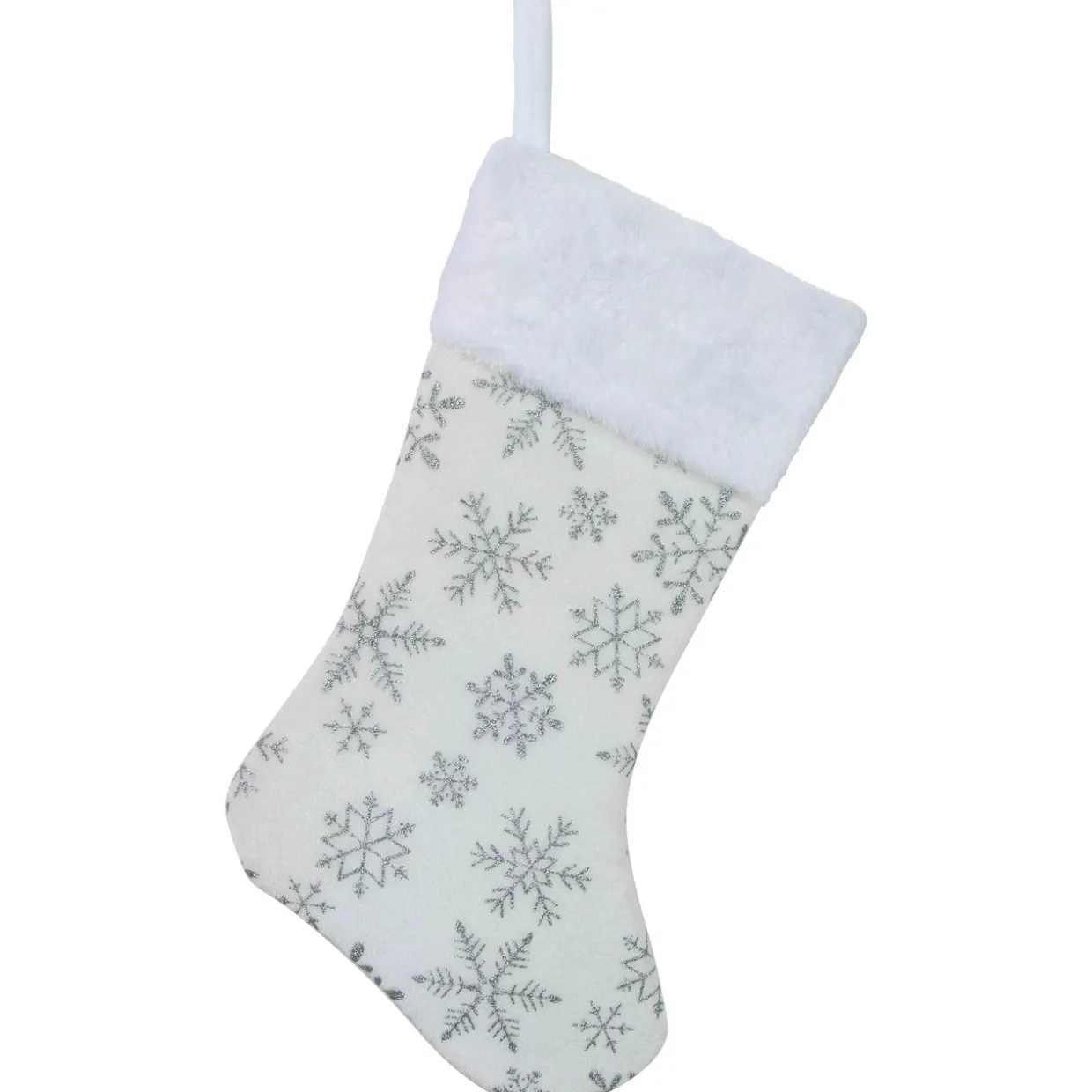 19" White and Silver Snowflakes Christmas Stocking