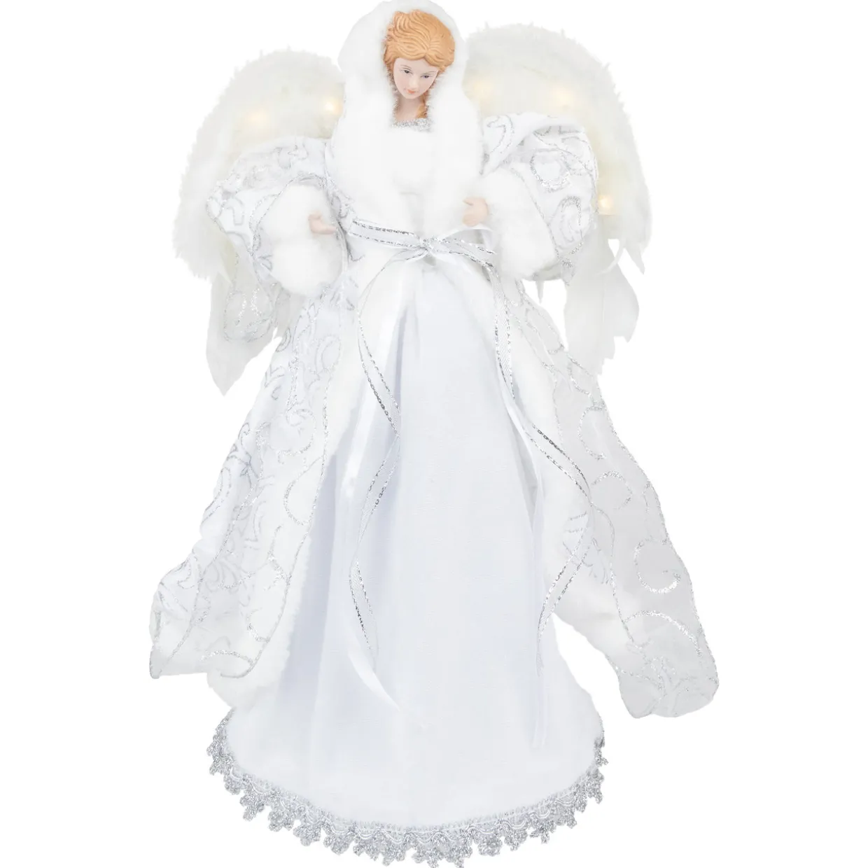 14" White Angel with Lighted Wings Christmas Tree Topper