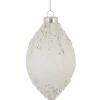 5" White Beaded and Silver Sequins Christmas Glass Finial Ornament