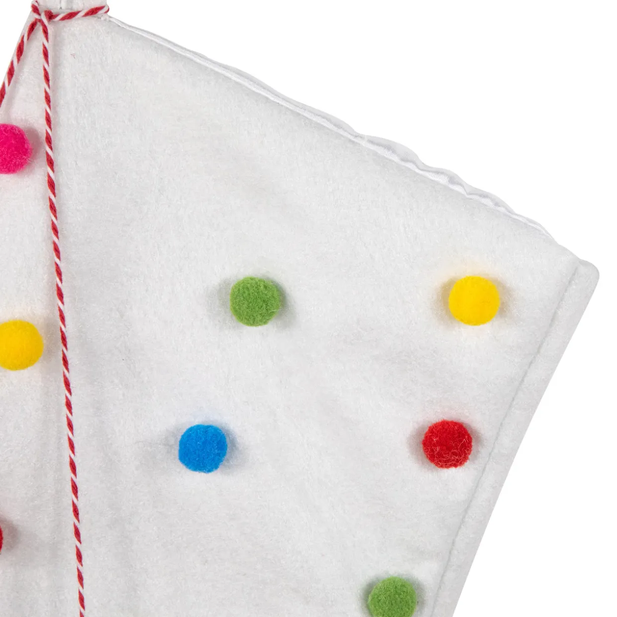 20" White Christmas Stocking with Multicolor Pom-Poms and Tassels