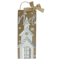 12.5 White Church and Snowflakes with Metal Noel Wooden Christmas Wall Decoration