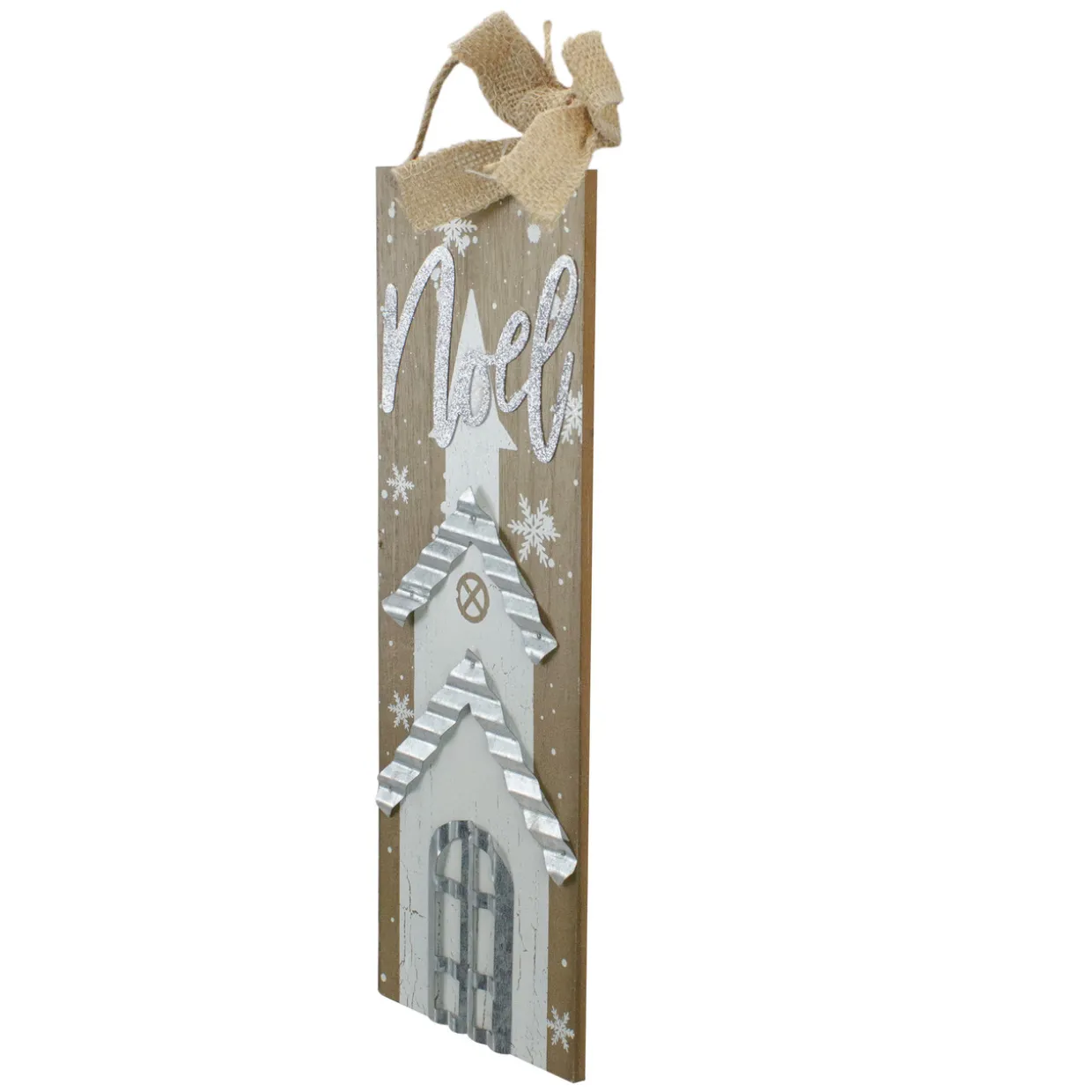 12.5 White Church and Snowflakes with Metal Noel Wooden Christmas Wall Decoration