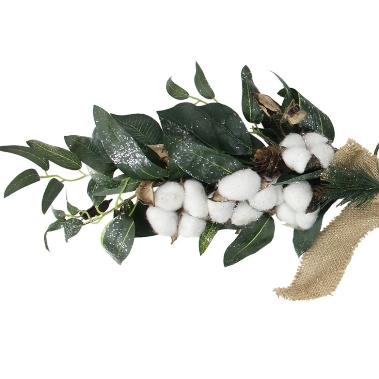 25" White Cotton and Pine Cone Christmas Foliage Swag - Unlit