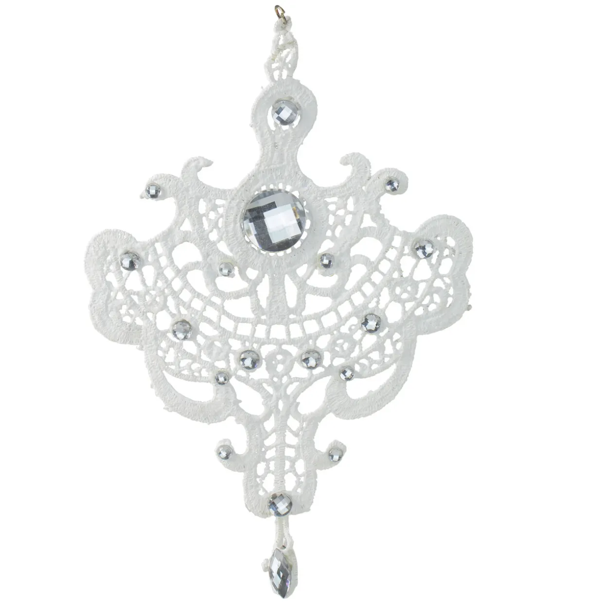 9.5" White Elegant Jeweled Lace Doily Style Christmas Ornament
