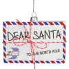 3.5" White Envelope "USPS Dear Santa" With Stripes Glass Christmas Ornament
