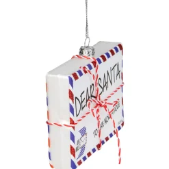 3.5" White Envelope "USPS Dear Santa" With Stripes Glass Christmas Ornament