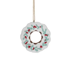 2.75" White Frosted Donut with Pine and Berry Christmas Ornament