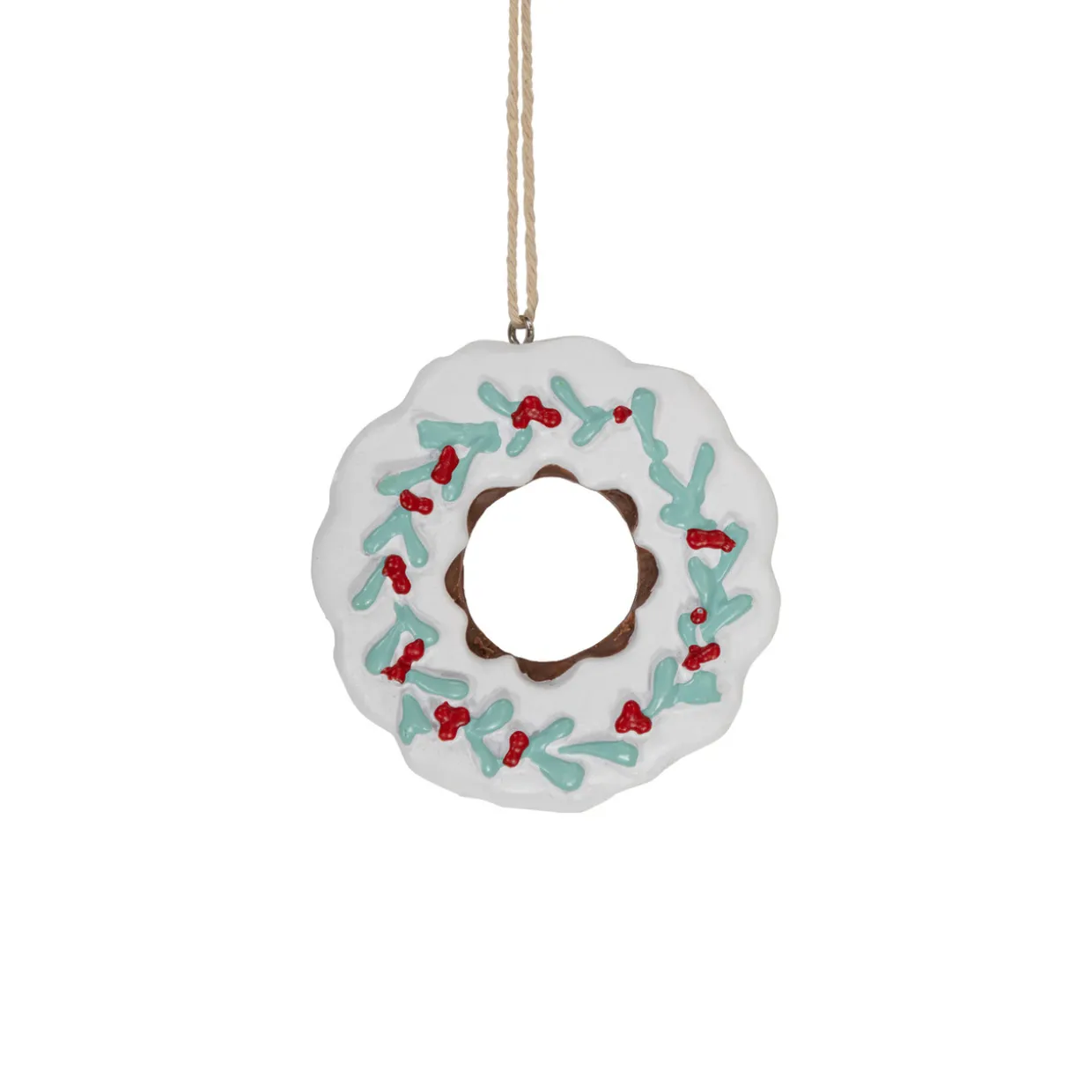 2.75" White Frosted Donut with Pine and Berry Christmas Ornament