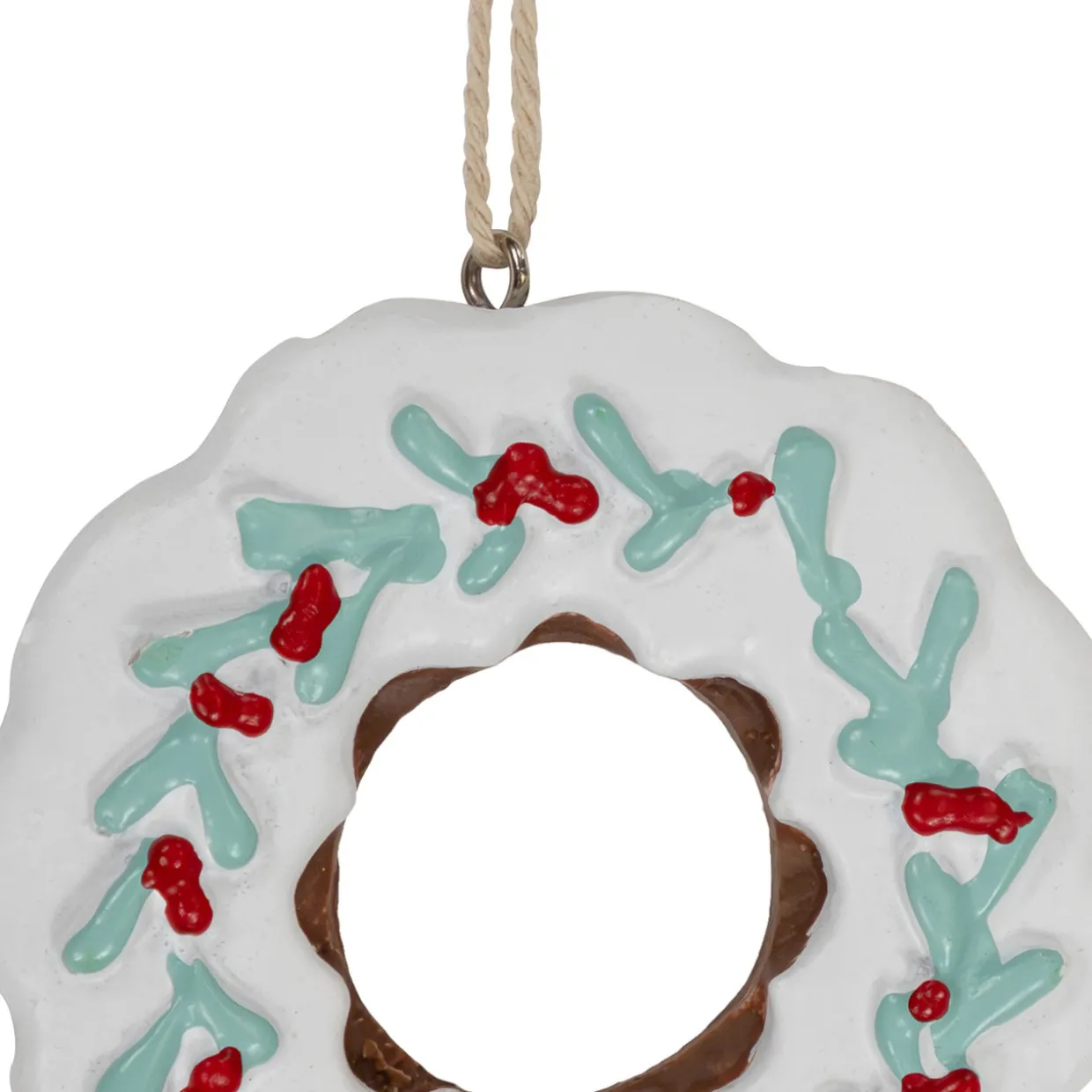 2.75" White Frosted Donut with Pine and Berry Christmas Ornament