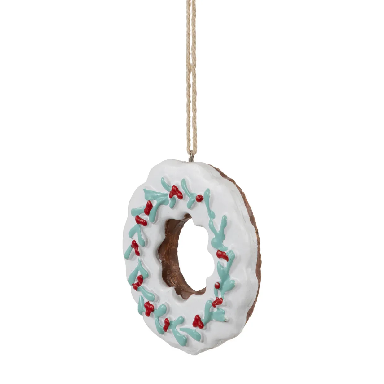 2.75" White Frosted Donut with Pine and Berry Christmas Ornament