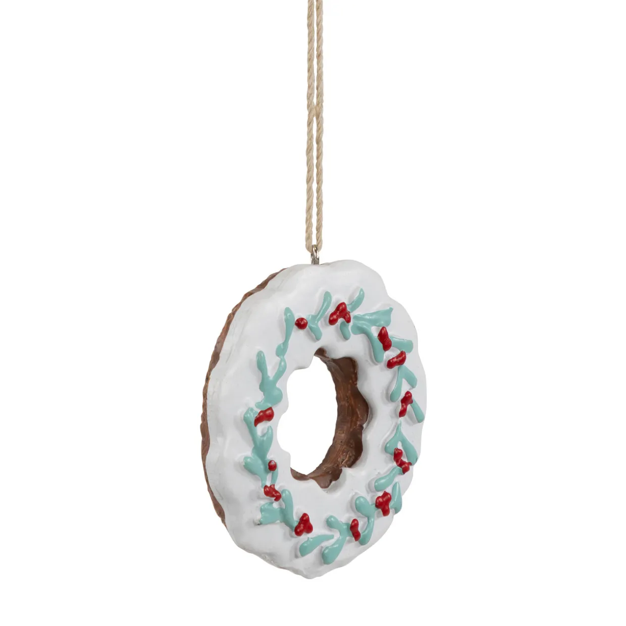 2.75" White Frosted Donut with Pine and Berry Christmas Ornament