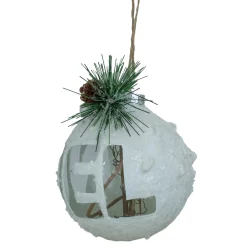 5" White Frosted NOEL With Holly and Berries Christmas Glass Ornament