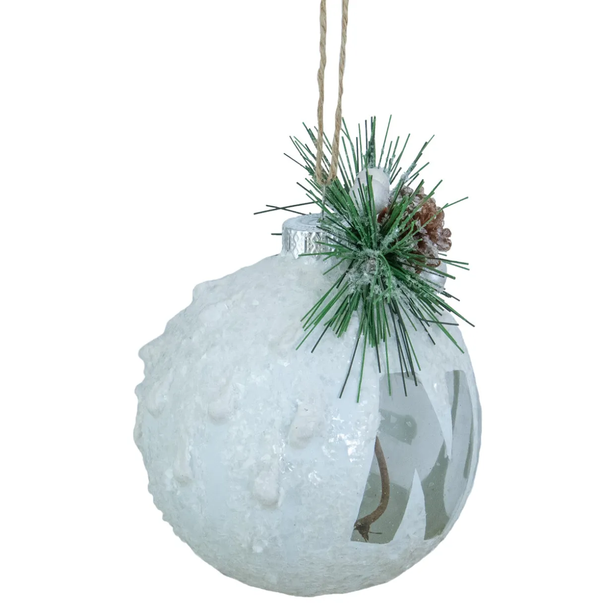 5" White Frosted NOEL With Holly and Berries Christmas Glass Ornament