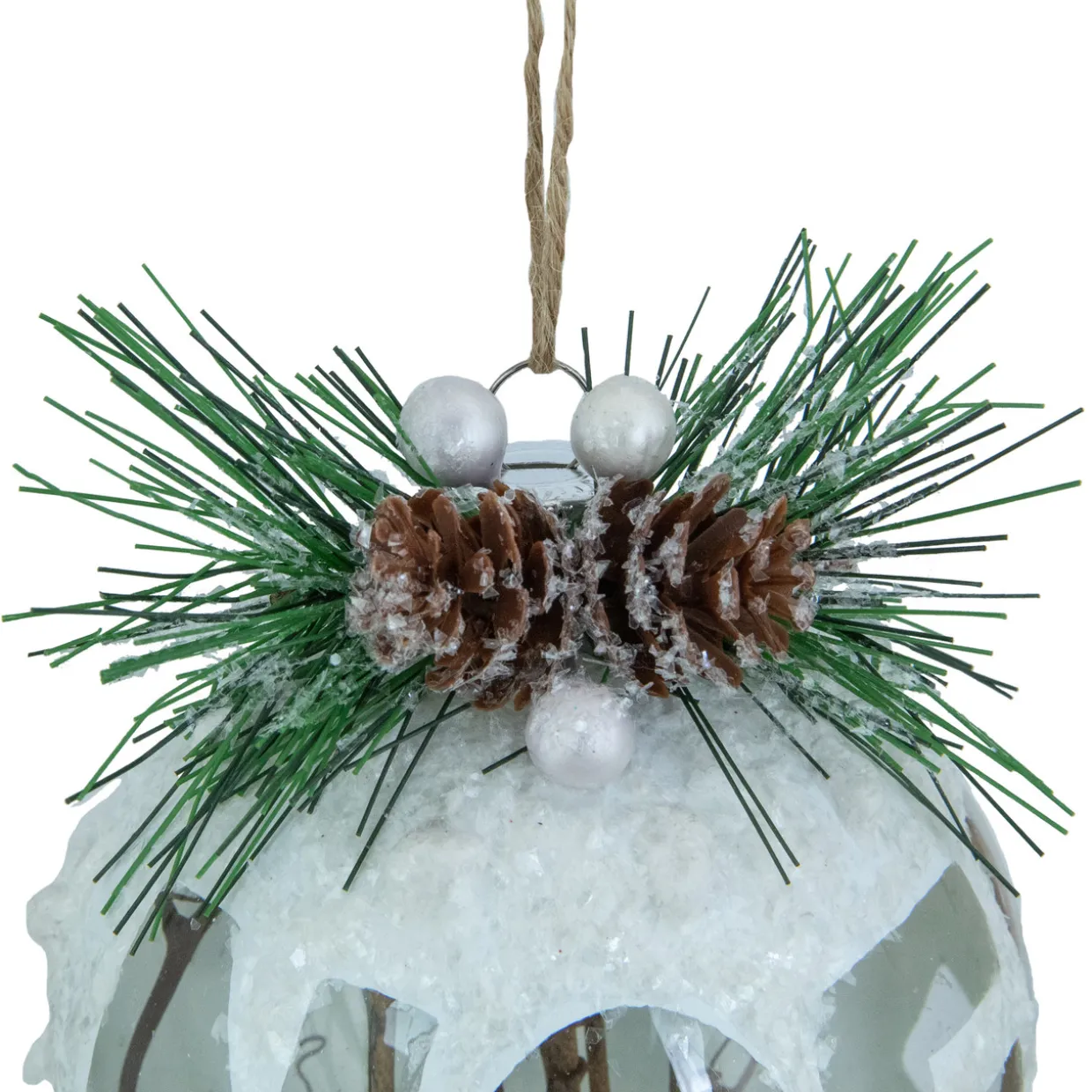 5" White Frosted NOEL With Holly and Berries Christmas Glass Ornament