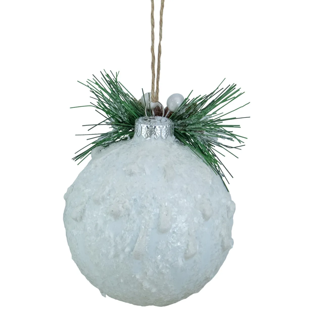 5" White Frosted NOEL With Holly and Berries Christmas Glass Ornament