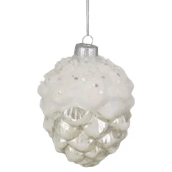 3.75" White Frosted Pine Cone Glass Christmas Ornament