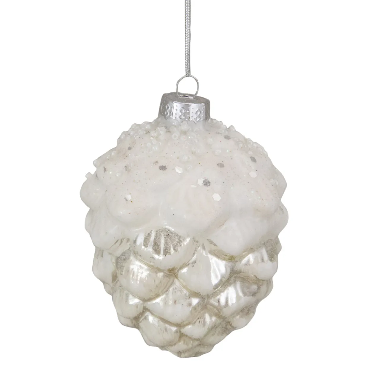3.75" White Frosted Pine Cone Glass Christmas Ornament