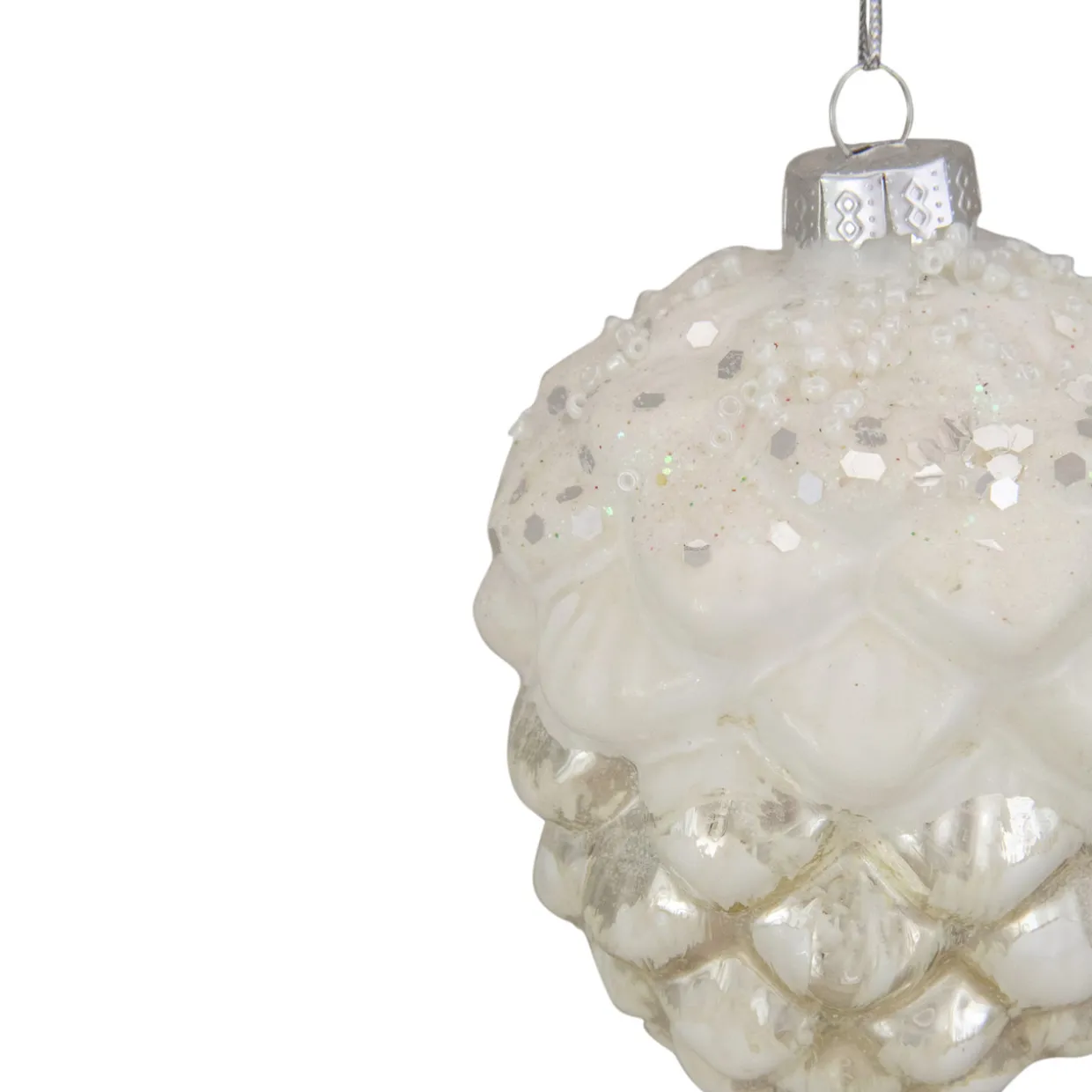 3.75" White Frosted Pine Cone Glass Christmas Ornament
