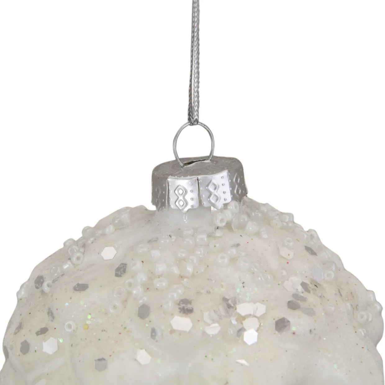 3.75" White Frosted Pine Cone Glass Christmas Ornament