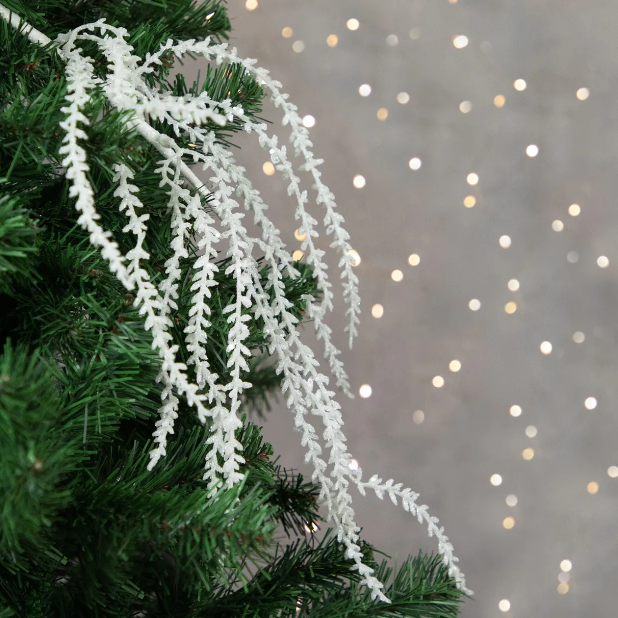 27" White Glittered Weeping Christmas Spray