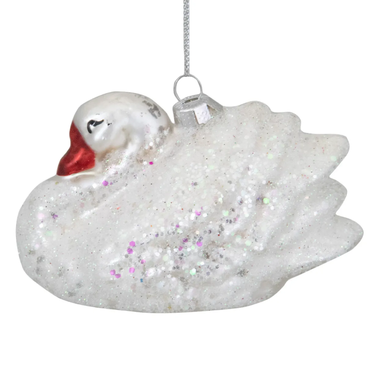 3.75" White Iridescent Glass Swan Christmas Ornament