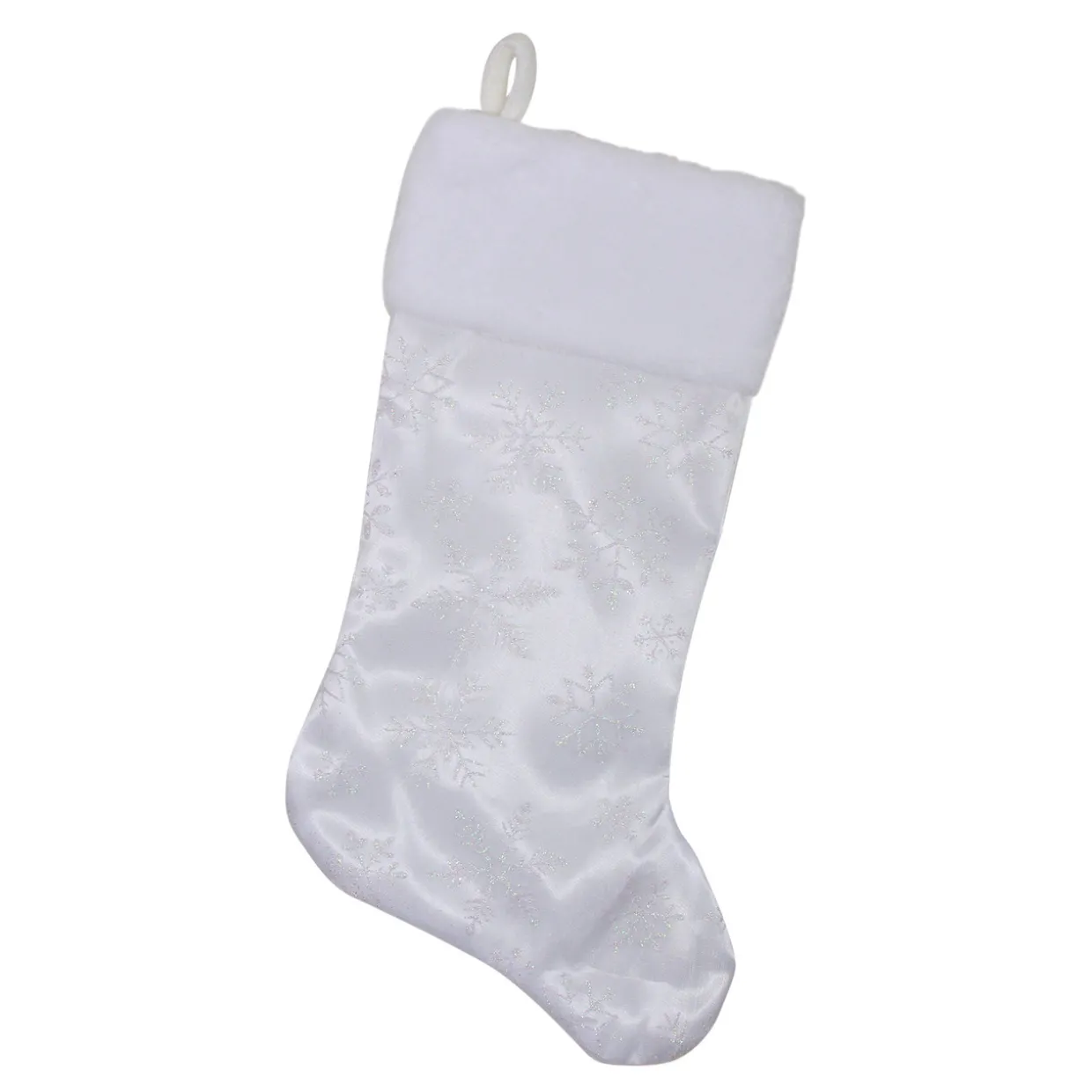 20.5" White Iridescent Glittered Snowflake Christmas Stocking
