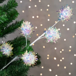 27" White Iridescent Snowball Christmas Spray