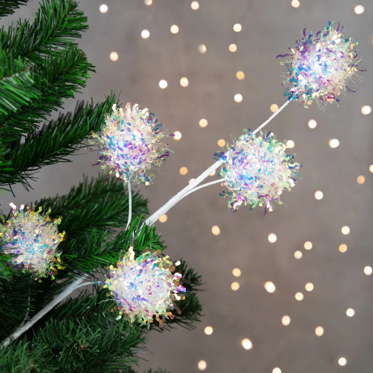 27" White Iridescent Snowball Christmas Spray