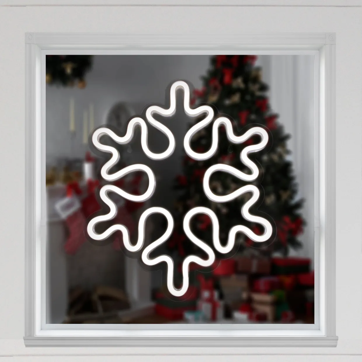 15" White LED Lighted Neon Style Snowflake Christmas Window Silhouette