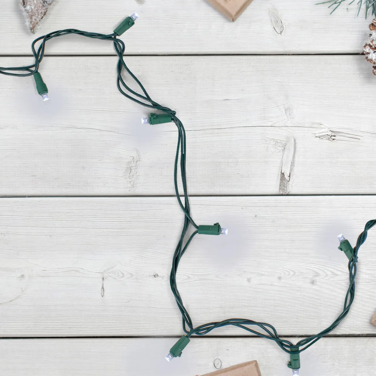 100 White LED Wide Angle Christmas Lights - 33 ft Green Wire