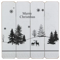 16” White Merry Christmas Post Card Winter Scene Wooden Wall Sign