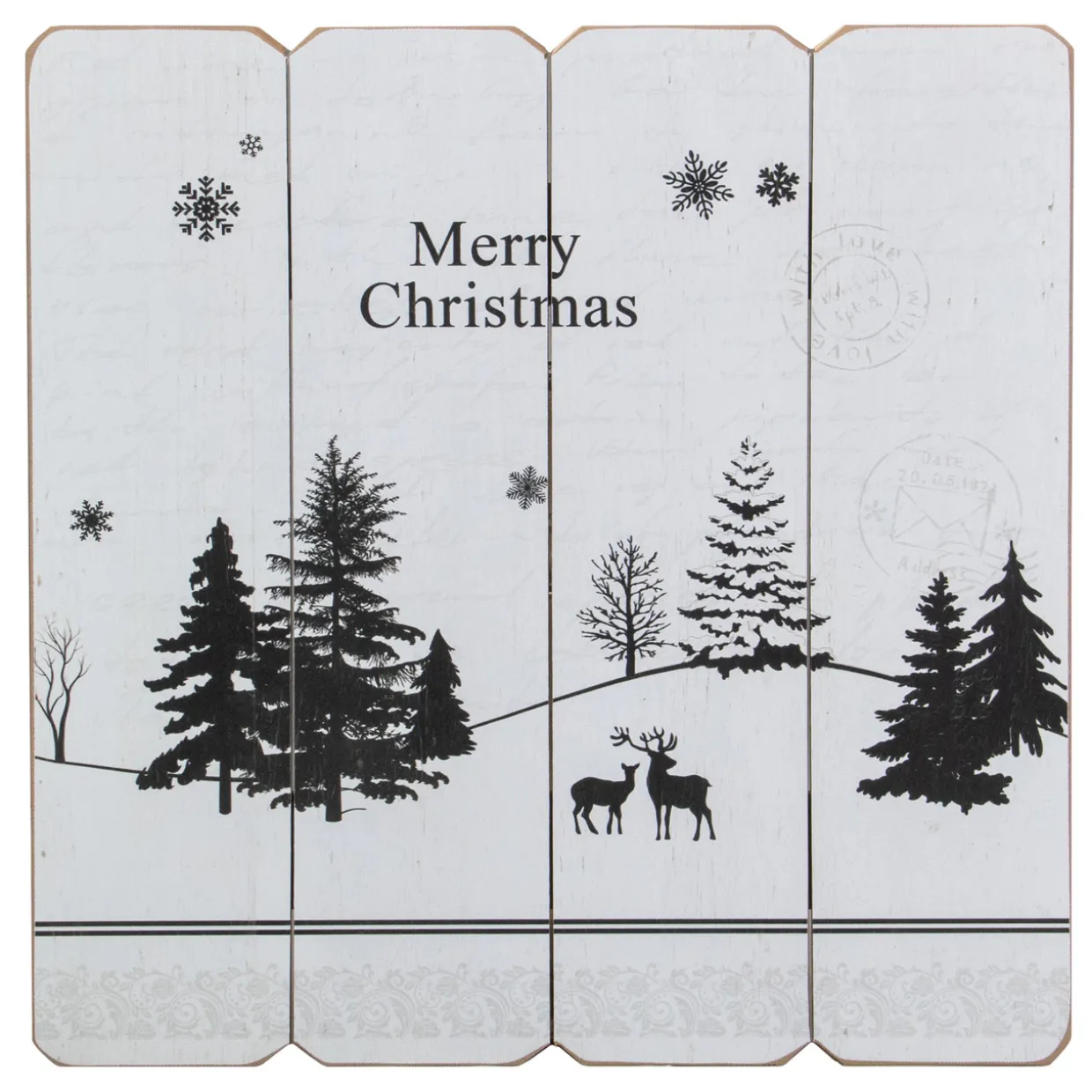 16” White Merry Christmas Post Card Winter Scene Wooden Wall Sign