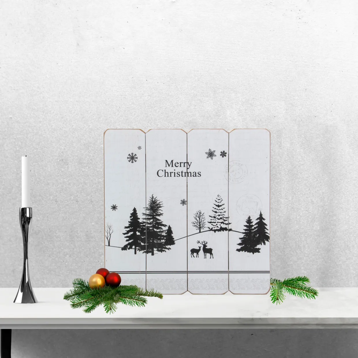 16” White Merry Christmas Post Card Winter Scene Wooden Wall Sign