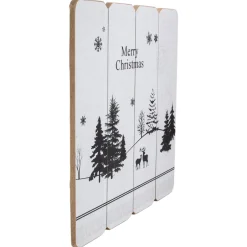 16” White Merry Christmas Post Card Winter Scene Wooden Wall Sign