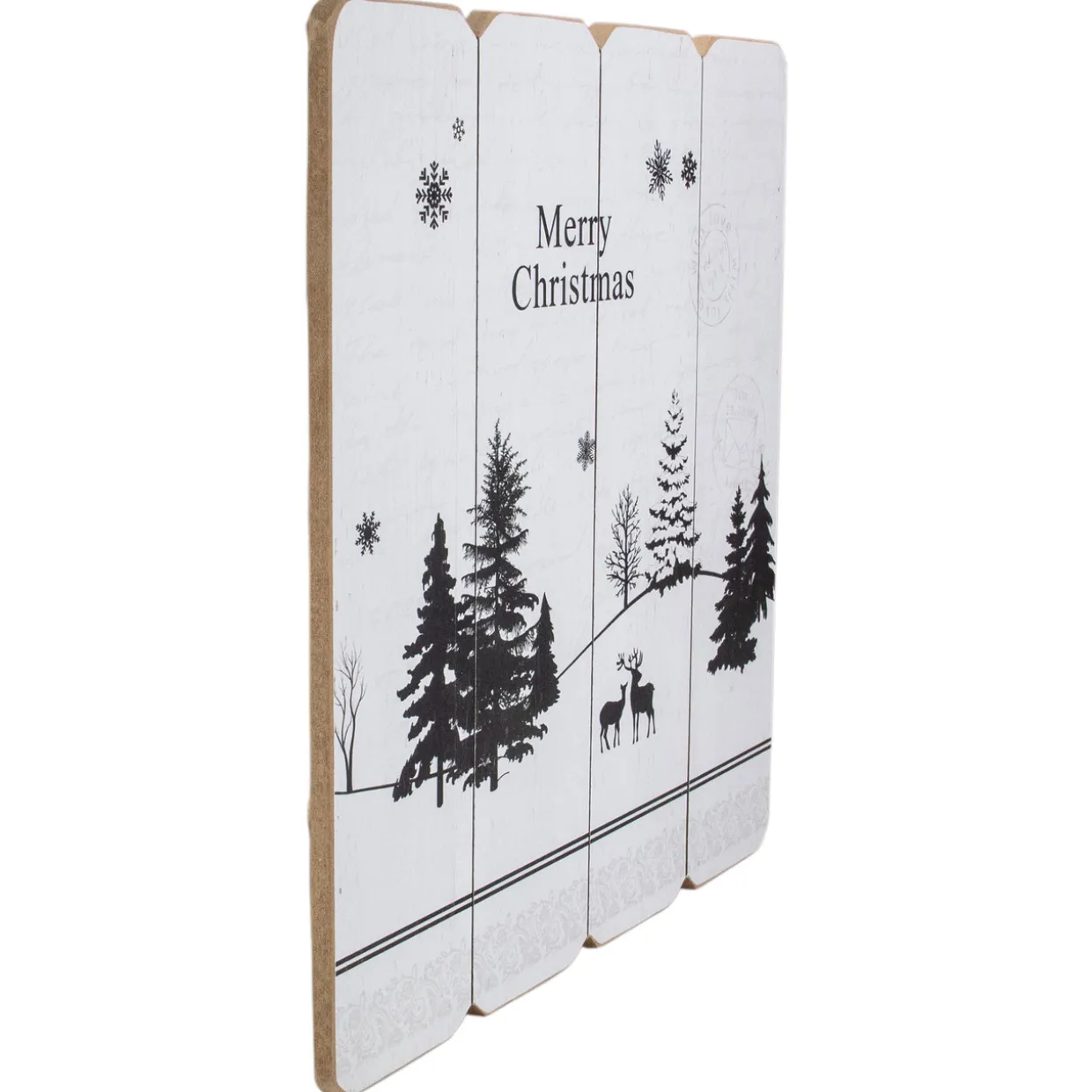 16” White Merry Christmas Post Card Winter Scene Wooden Wall Sign