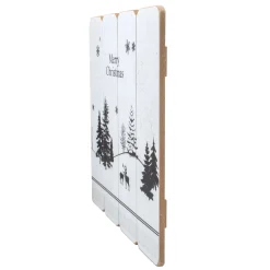 16” White Merry Christmas Post Card Winter Scene Wooden Wall Sign