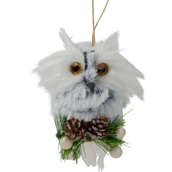 6" White Owl with Pinecones and Berries Christmas Ornament