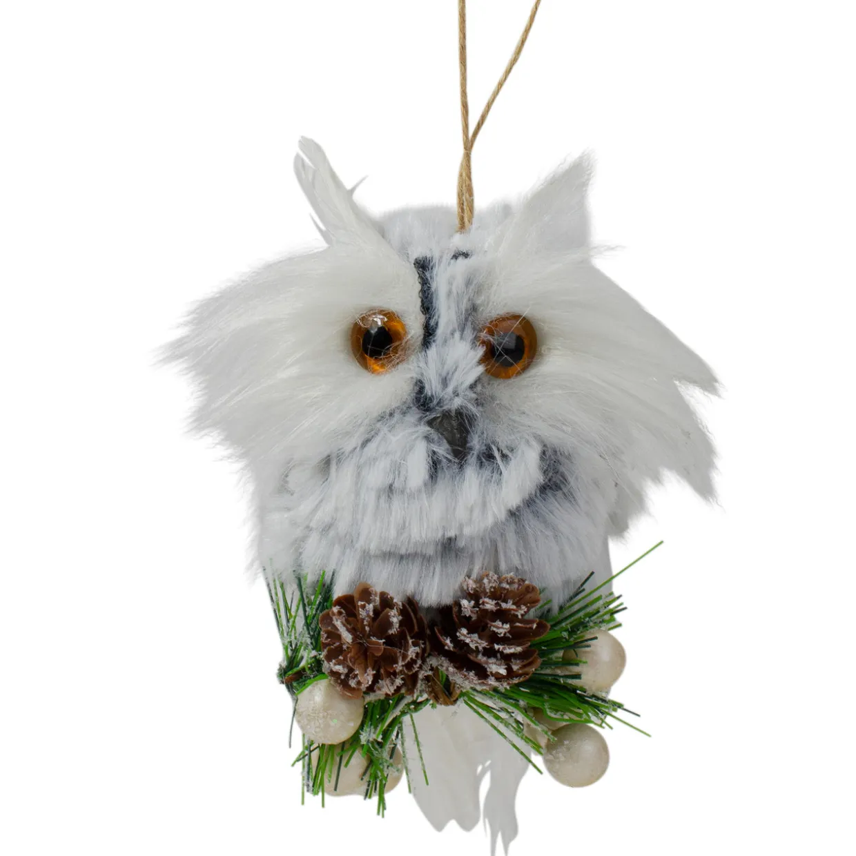 6" White Owl with Pinecones and Berries Christmas Ornament