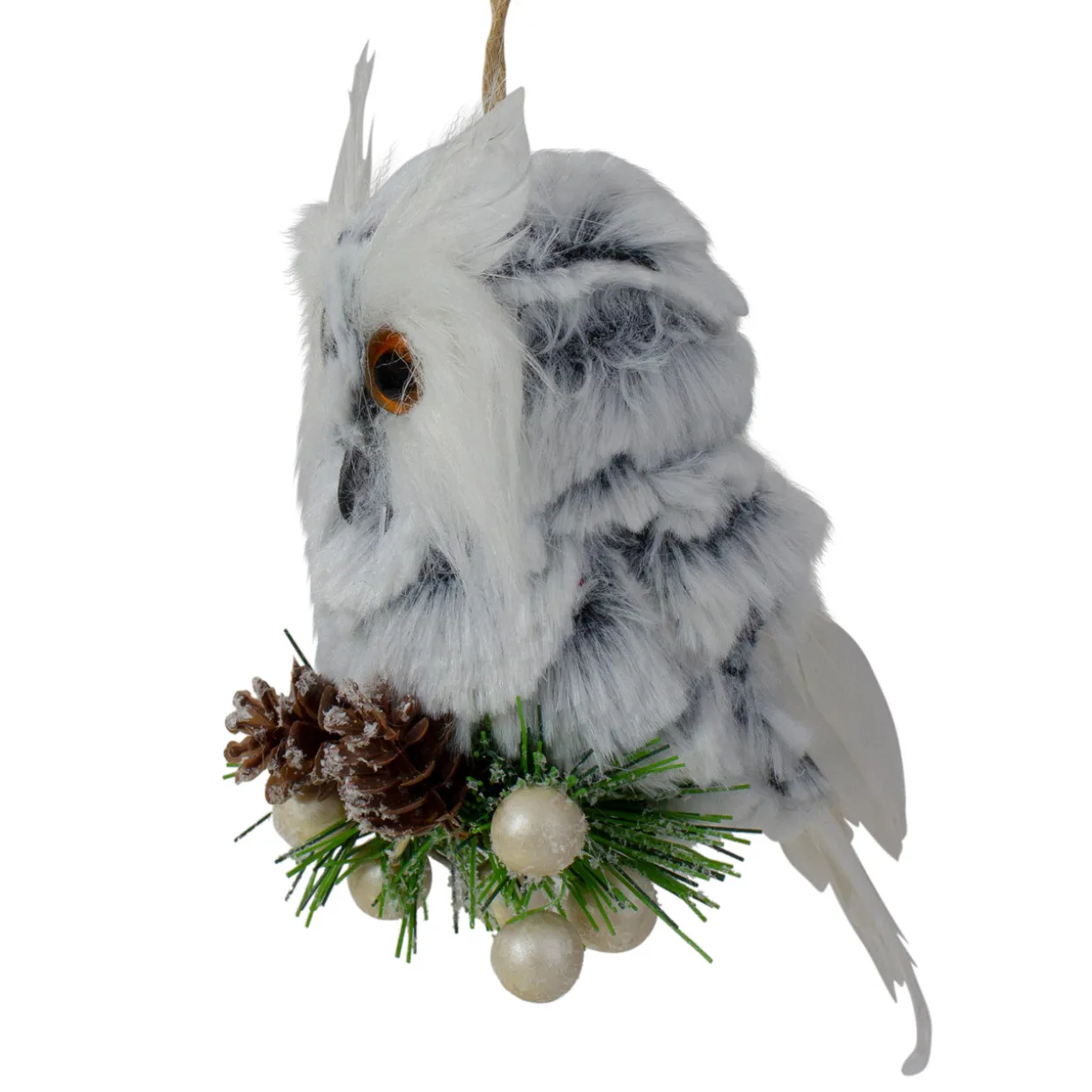 6" White Owl with Pinecones and Berries Christmas Ornament