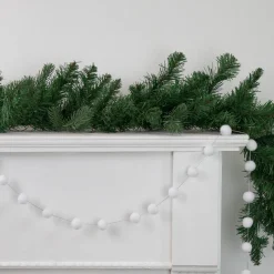 9' White Plush Snowball Christmas Garland