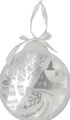 8" White Pre-Lit LED Sparkle Winter Cottage Scene Round Christmas Ornament
