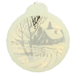 8" White Pre-Lit LED Sparkle Winter Cottage Scene Round Christmas Ornament