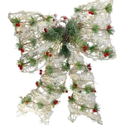 20" White Rattan Berry and Pinecone Christmas Bow