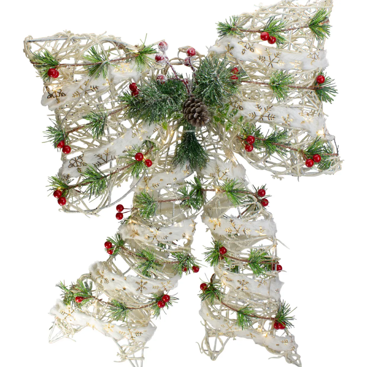 20" White Rattan Berry and Pinecone Christmas Bow