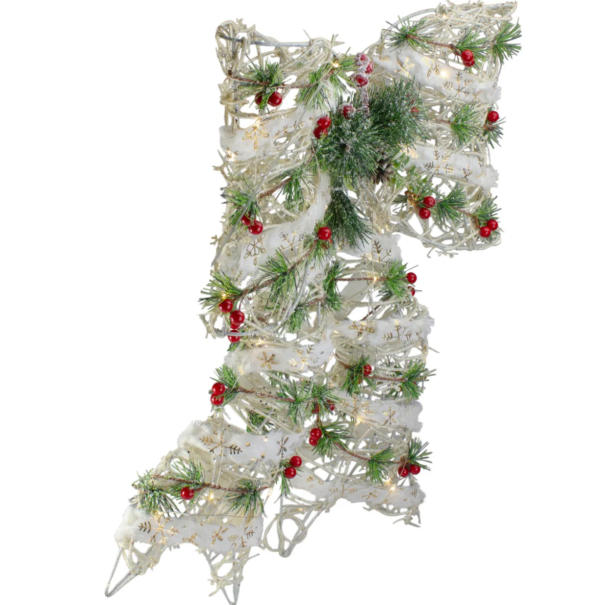 20" White Rattan Berry and Pinecone Christmas Bow