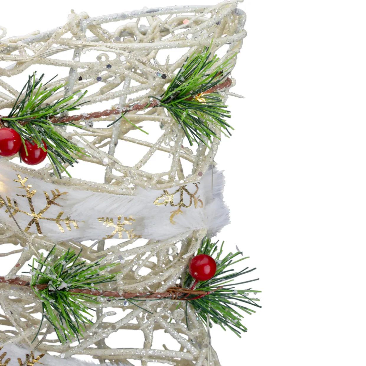 20" White Rattan Berry and Pinecone Christmas Bow