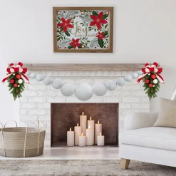 6' White Shiny and Matte Shatterproof Ball Christmas Swag