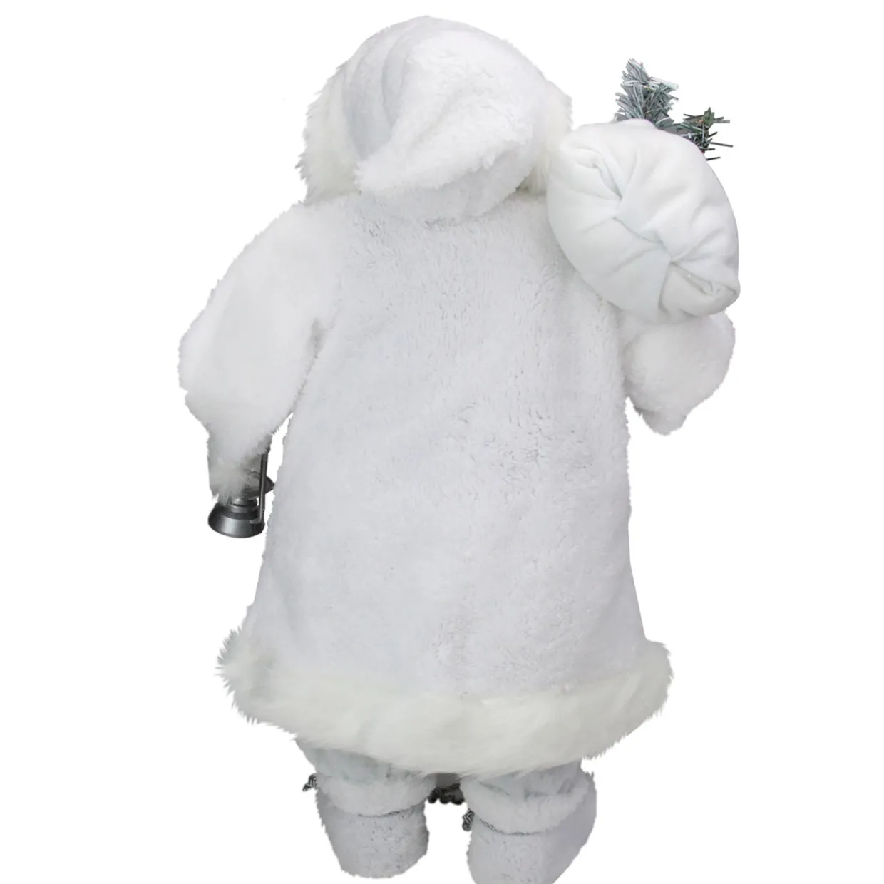 24" White Silver Santa Claus with Lantern Christmas Figure